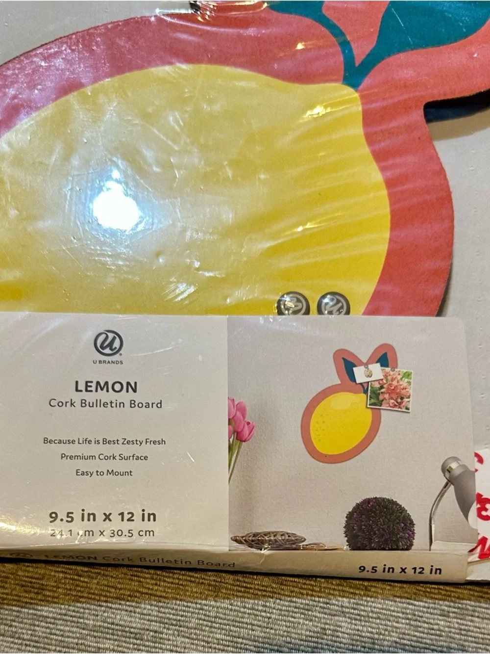 Ubrands Lemon Cork Bulletin Board - NWT